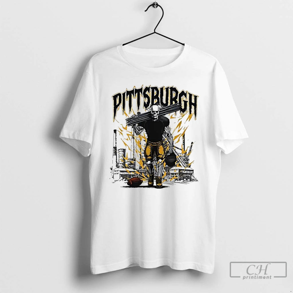 Classic Pittsburgh Football Skeleton Bootleg Skyline T-Shirts, Hoodie, Sweatshirt | PrintMintTees.com