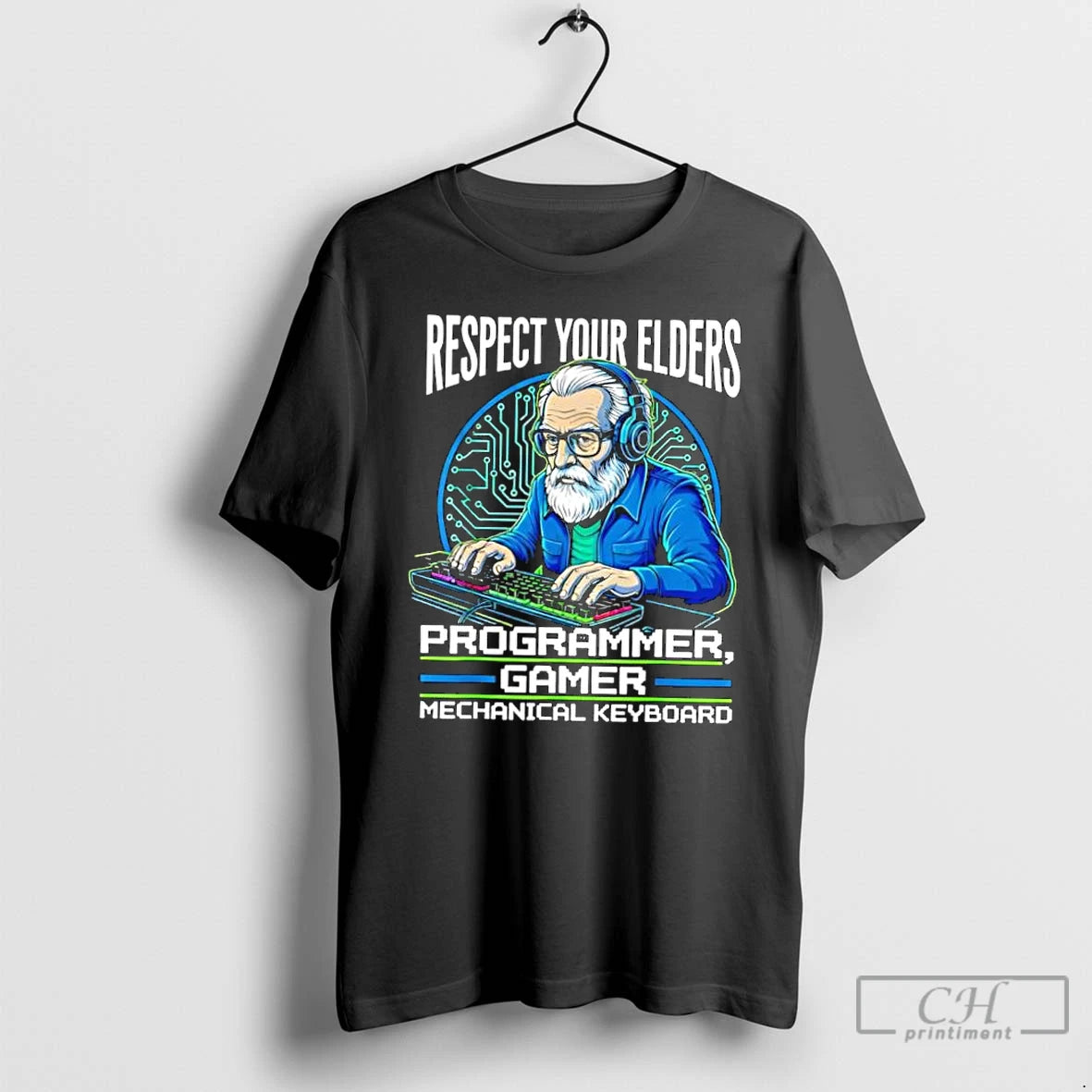Classic Respect Your Elders Programmer Gamer Mechanical Keyboard T-Shirts, Hoodie, Sweatshirt | PrintMintTees.com