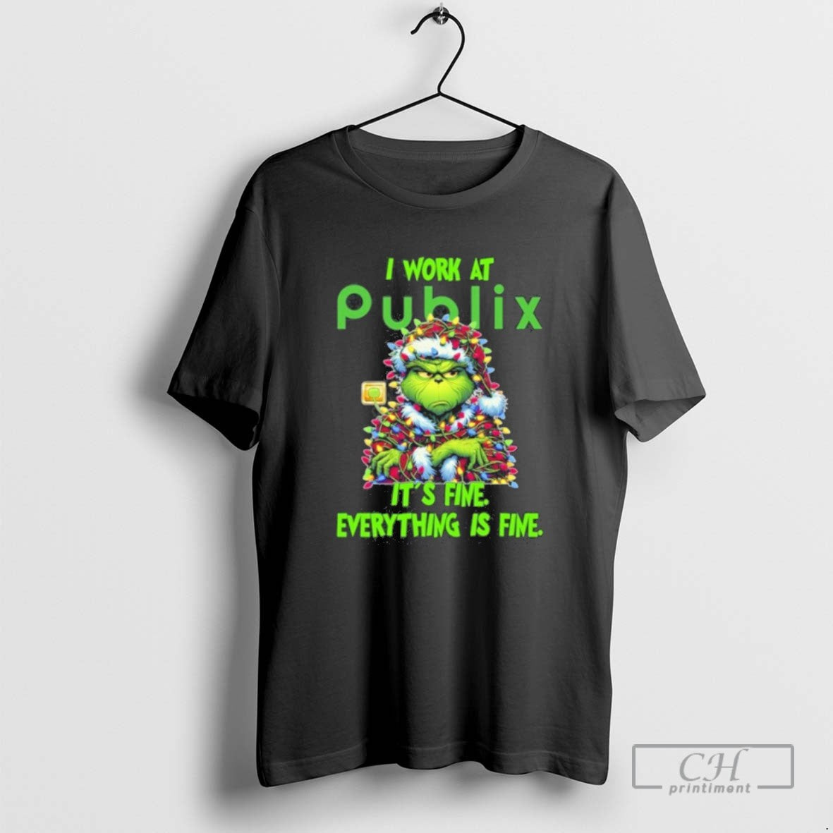 Classic Santa Grinch Light I Work At Publix Logo Its Fine Everything Is Fine