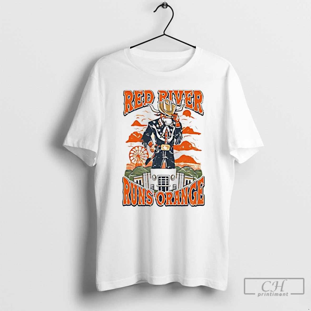 Classic Texas Longhorns Red River Runs Orange Mascot T Shirts
