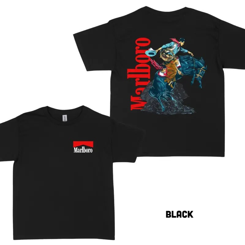 Classic Western Rodeo Featuring Bold Cowboy T-shirt, Marlboro Cowboy T-shirt, Graphic Tees, Menswear, Unisex Cotton,...