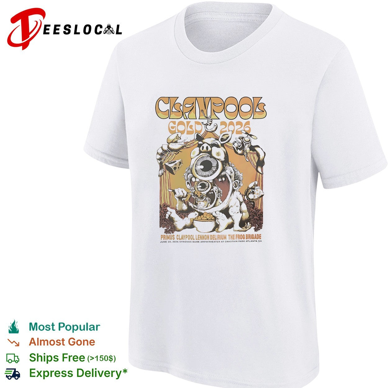 Claypool Gold Primus Claypool Lennon Delirium and The Frog Brigade Atlanta Georgia June 20 2026 shirt