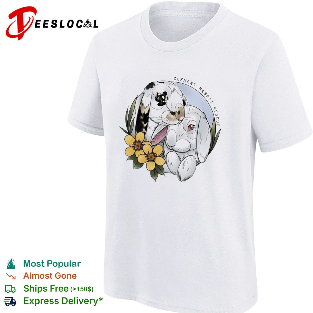 Clement Rabbit Rescue with Two Bunnies and Yellow Flowers shirt