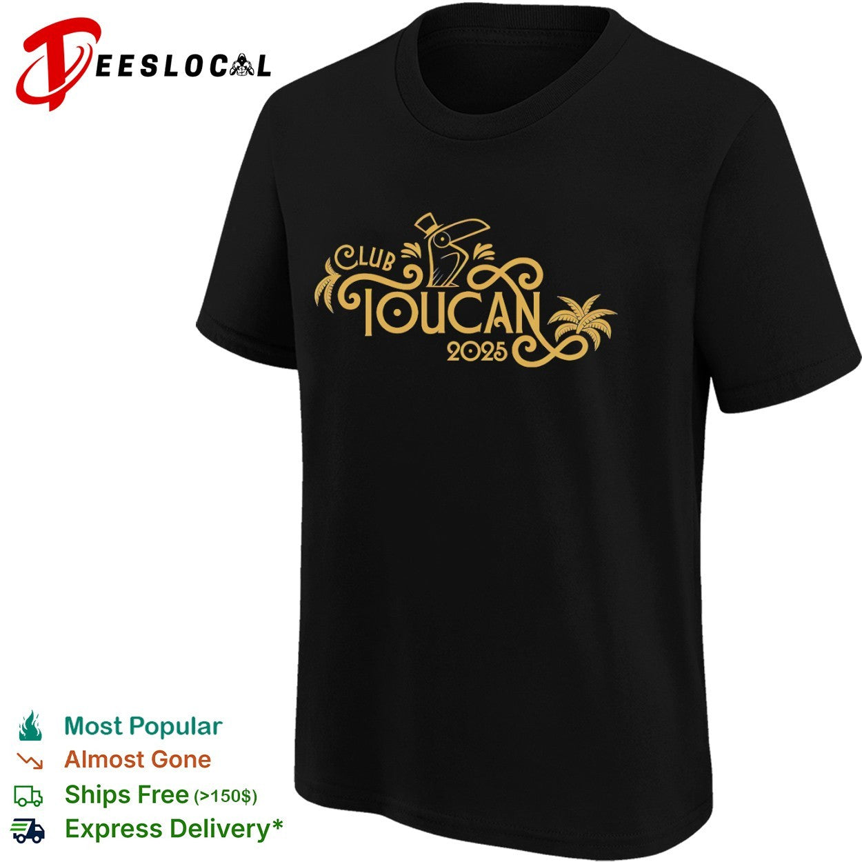 Club toucan 2025 tropical palm tree gold logo shirt