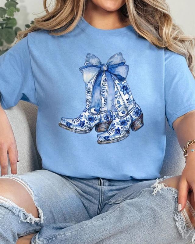 Coastal Cowgirl Coquette Bow Short Sleeve Relaxed Fit T-Shirt WESTERN Graphic Tee Hoodie Sweatshirt | PrintMintTees.com