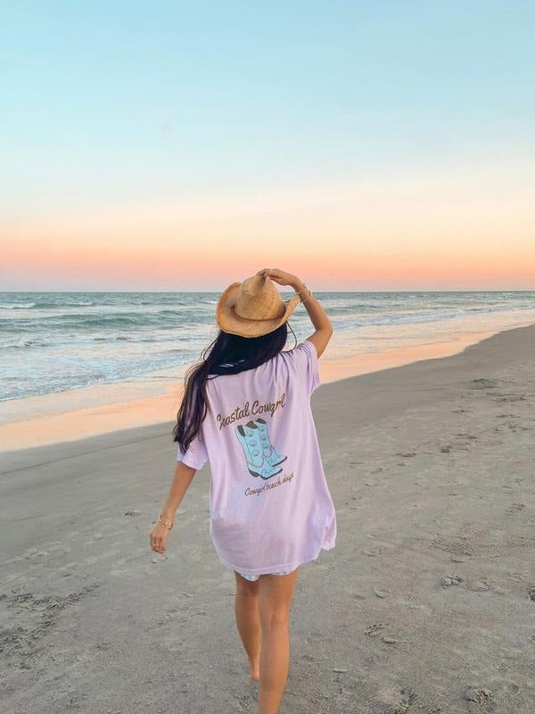 Coastal Cowgirl Shirt Cotton Comfort - Oversized T-Shirt with Graphic Design for Women Hoodie Sweatshirt | PrintMintTees.com