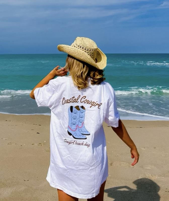 Coastal Cowgirl Shirt, Coastal cowgirl aesthetic, cowgirl beach days, beach oversized t-shirt Comfort Cotton Hoodie...