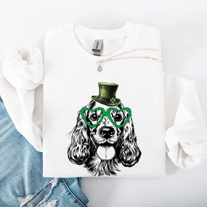 Cocker Spaniel, Adorable Dog, St Patrick's Day, Lucky, Irish Sweatshirt, Crew Neck, Women's, Crewneck T-Shirts, Hoodie