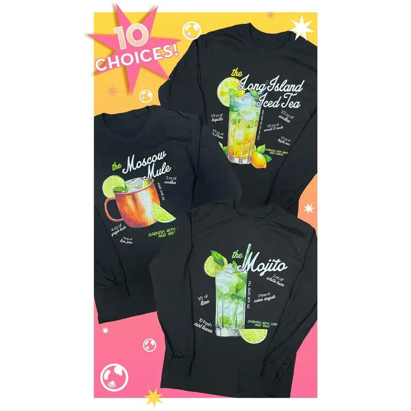 Cocktail Recipe Graphic Long Sleeve T-Shirt Hoodie Sweatshirt | PrintMintTees.com