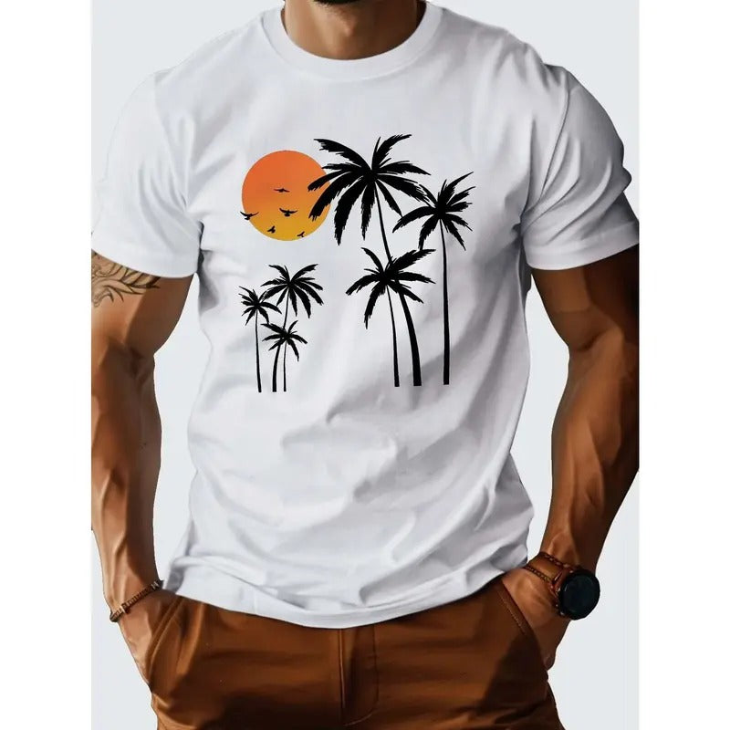 Coconut Trees At Dusk Pure Cotton Men's Tshirt Comfort Fit Made in USA Hoodie Sweatshirt | PrintMintTees.com