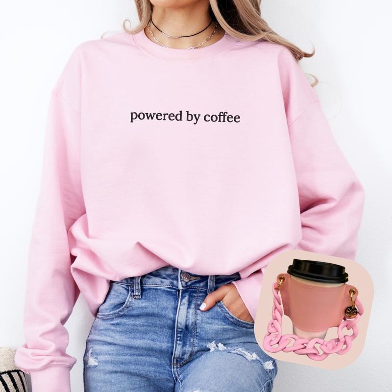 Coffee Bundle Embroidered Coffee Cup Holder Cafe Luxe Purse Collab Powered Coffee Coffee Embroidery Mom EMB Cotton Fabric Shirt Hoodie Sweatshirt
