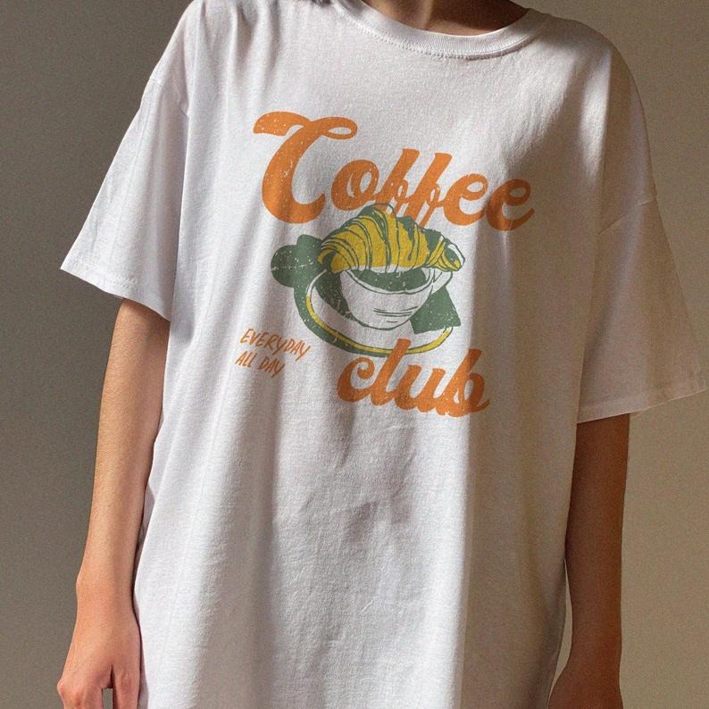 Coffee Club Tshirt, Coffee Lover Tee, Foodie Coffee Lover Aesthetic Graphic Tee, Trendy Streetwear Shirt, Retro Graphic...
