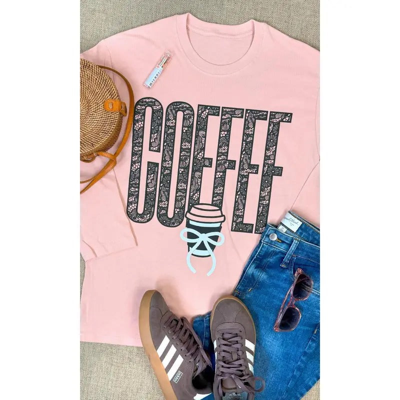 Coffee Lace Graphic BF Long Sleeve T-Shirt Hoodie Sweatshirt | PrintMintTees.com