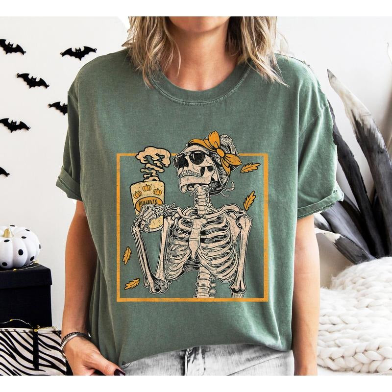Coffee Lover Skeleton Lady Mom Retro Vintage Comfort Colors Crew Neck T-Shirts, Hoodie, Sweatshirt