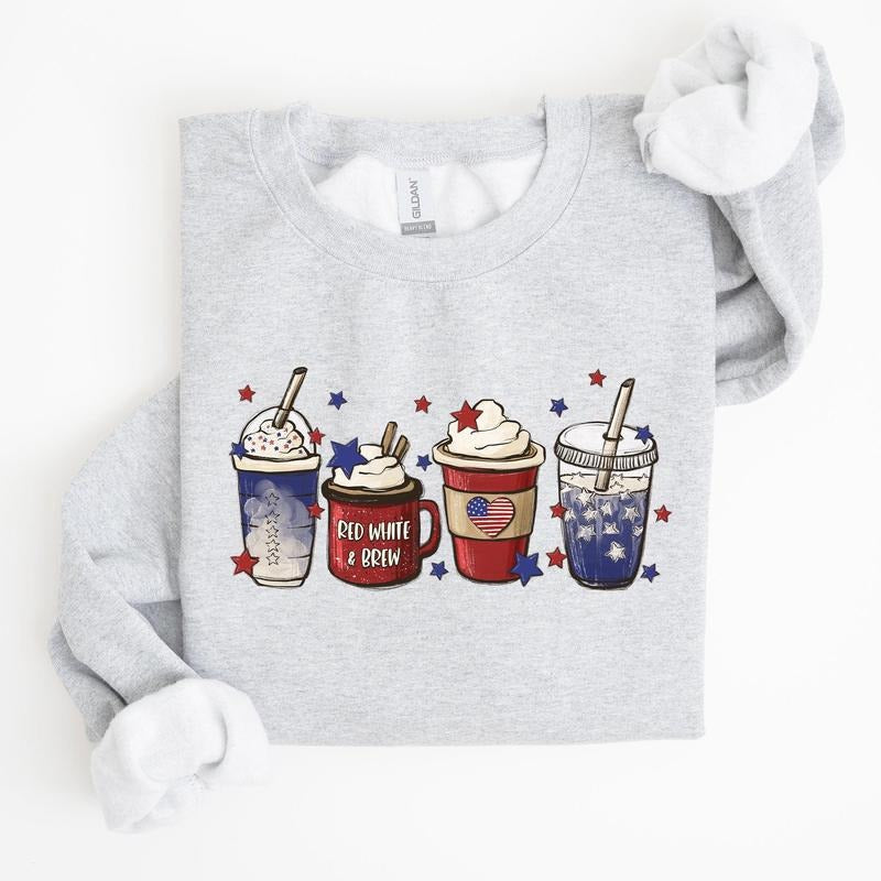 Coffee Lovers, America, Patriotic, 4th of July Sweatshirt, Women's Crew Neck, Crewneck Shirt Hoodie | PrintMintTees.com