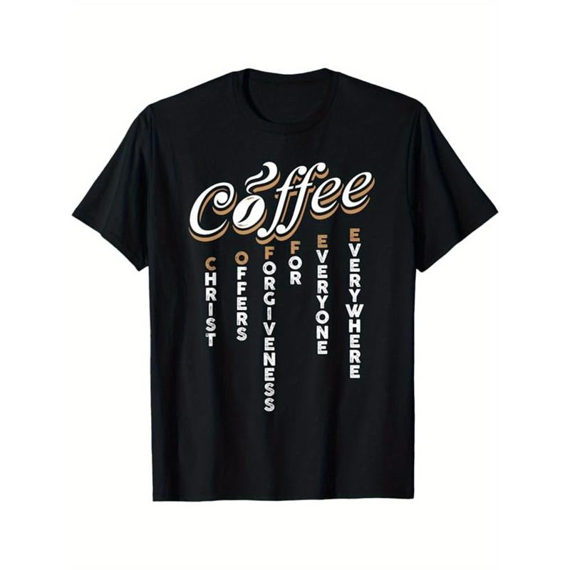 Coffee Print Women's Men's Cotton Pattern T-Shirt, Casual Short Sleeve Round Neck T-Shirt, Men's Outdoor T-Shirt style 02...