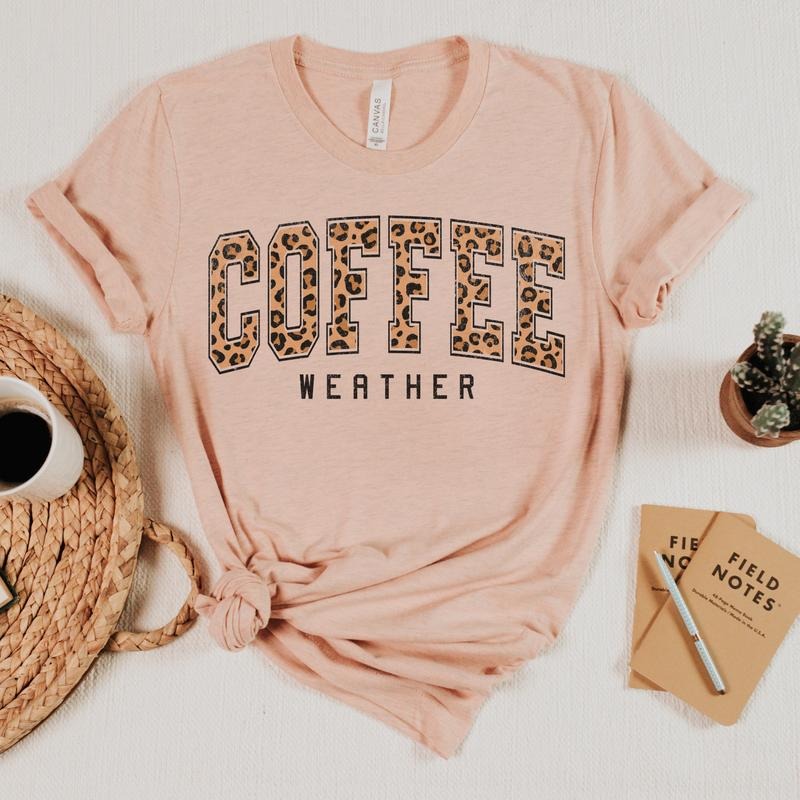 Coffee Weather T-Shirt Coffee Lover Tee Cozy Coffee Tshirt Oversized Fit Shirt Soft Print Tee Coffee Weather Shirt Coffee...