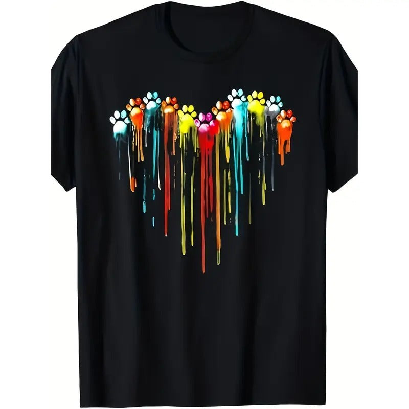 Color Dog Paw Heart Print T-shirt -100% cotton Made in USA Hoodie Sweatshirt | PrintMintTees.com