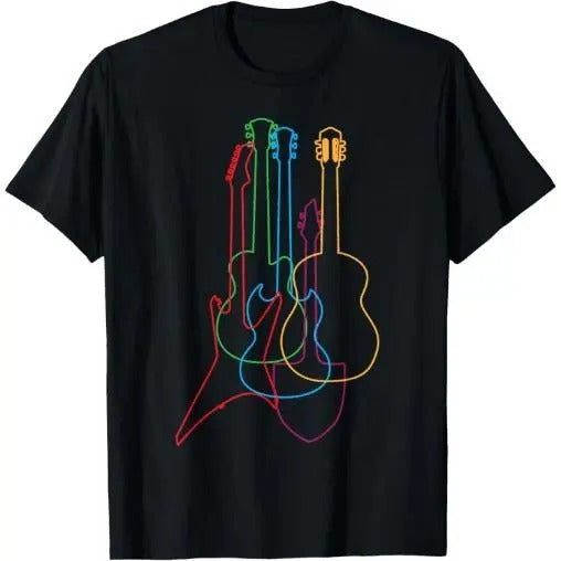 Colored Guitars Electric Acoustic Classical Gift T-Shirt Made in USA Hoodie Sweatshirt | PrintMintTees.com