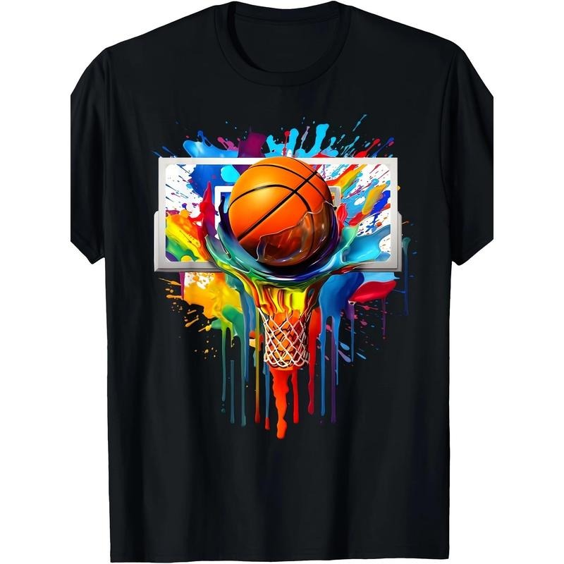 Colorful Basketball Tie Dye Color Splash Hoop Net Slam Dunk Men T-Shirt - 220g Cotton T-shirt, 10, 000 Links made in usa...
