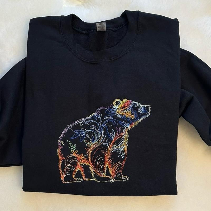 Colorful Bear Embroidered Crewneck Sweatshirt Shirt Hoodie | PrintMintTees.com