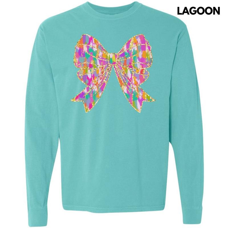 Colorful Brushstroke Bow Long Sleeve Comfort Colors 'NLB' T-Shirts, Hoodie, Sweatshirt
