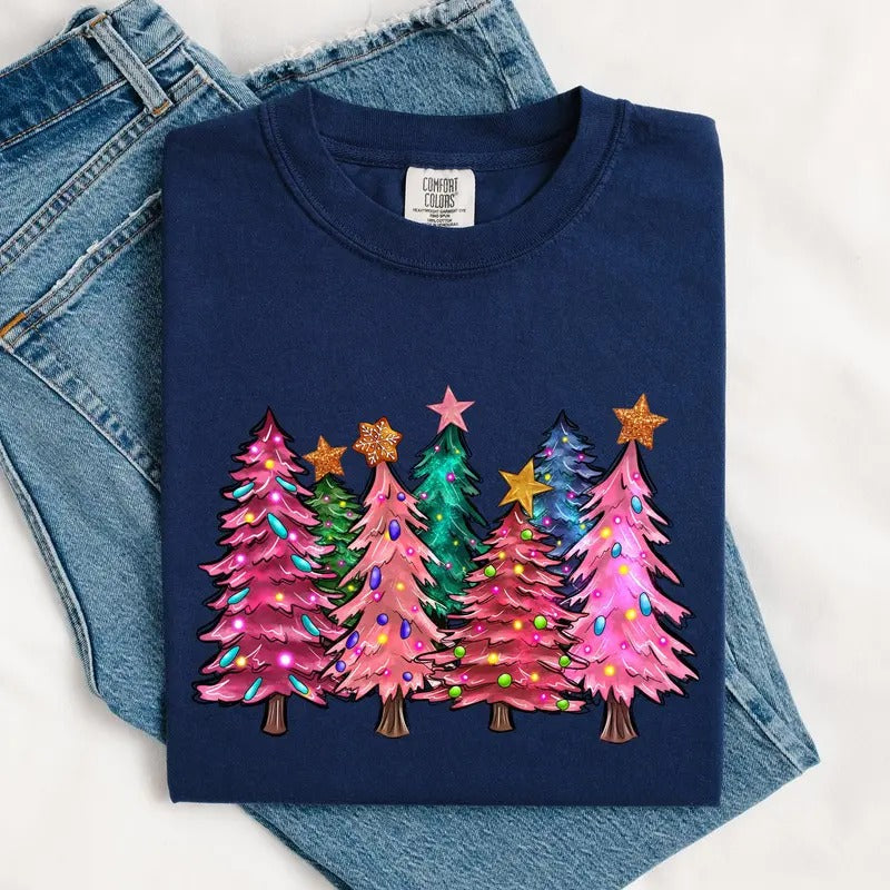 Colorful Tree Retro Santa Winter Xmas Christmast Comfort Colors Xmas Santa Winter Snow Shirt Hoodie Sweatshirt