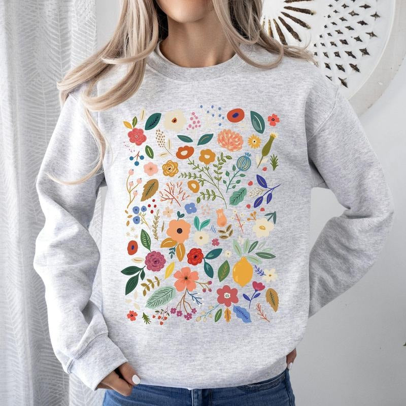 Colorful Delicate Floral Pattern, Leaves, Flowers Sweatshirt T-Shirts, Hoodie | PrintMintTees.com