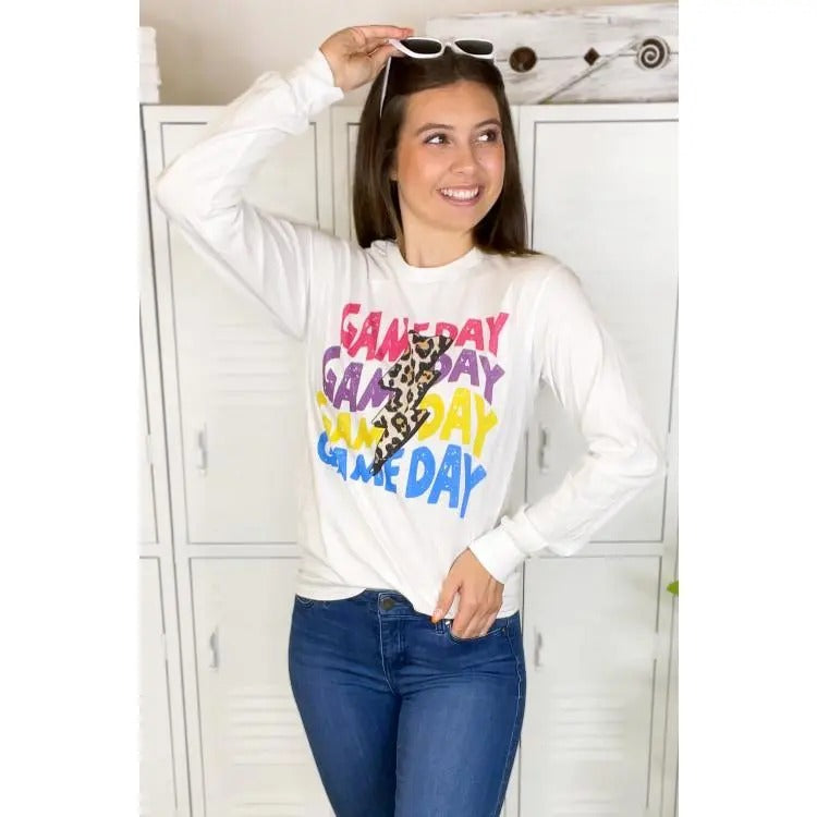 Colorful Game Day Leopard Lightning Bolt Long Sleeve Shirt Hoodie Sweatshirt | PrintMintTees.com