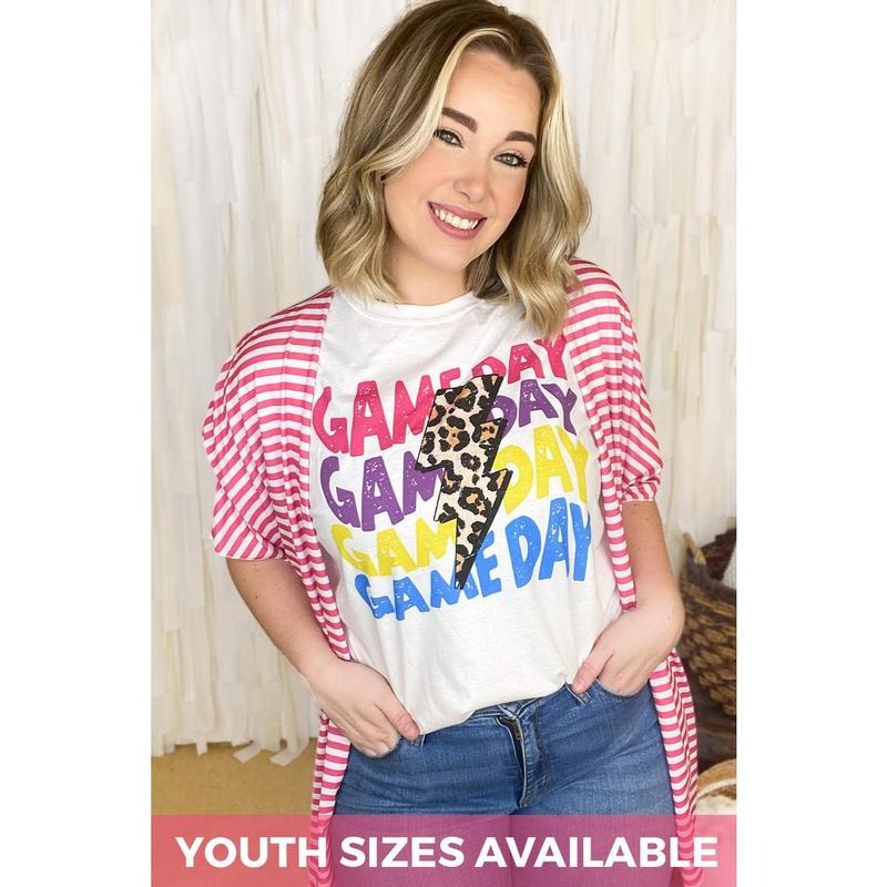 Colorful Game Day Leopard Lightning Bolt T-Shirt Hoodie Sweatshirt | PrintMintTees.com