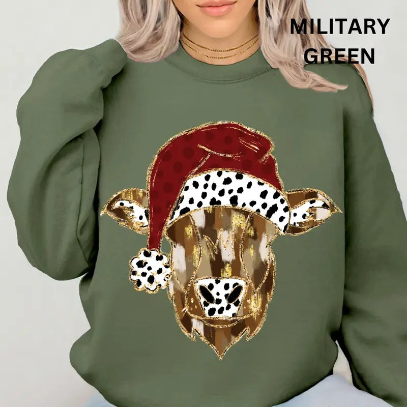 Colorful Glitter Cow Christmas Shirt~ Unisex Apparel Relaxed Fit Printed In The USA Clothing Womenswear Casual Comfort...