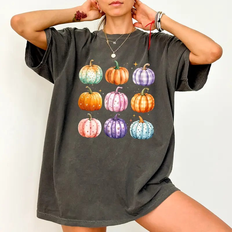 Colorful Pumpkins Shirt Comfort Colors Fall Pumpkin Autumn Pumpkin Sparkle Pumpkin Vintage Pumpkin Tops Fall Shirt Fall Pumpkins Tops Casual Womenswear Soft Cotton Fabric T-Shirts, Hoodie, Sweatshirt