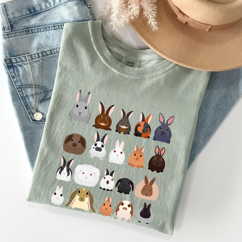 Colorful Rabbit Breeds Rabbits Row Easter Comfort Colors Crew Neck T-Shirts, Hoodie, Sweatshirt