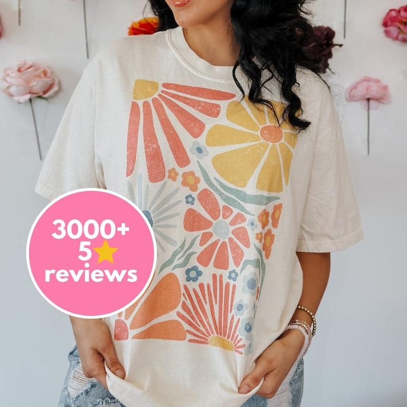 Colorful Retro Flowers Tee, Groovy Floral Tee, Perfect Spring Tee, Colorful Summer Tee, Flowers Shirt Hoodie Sweatshirt