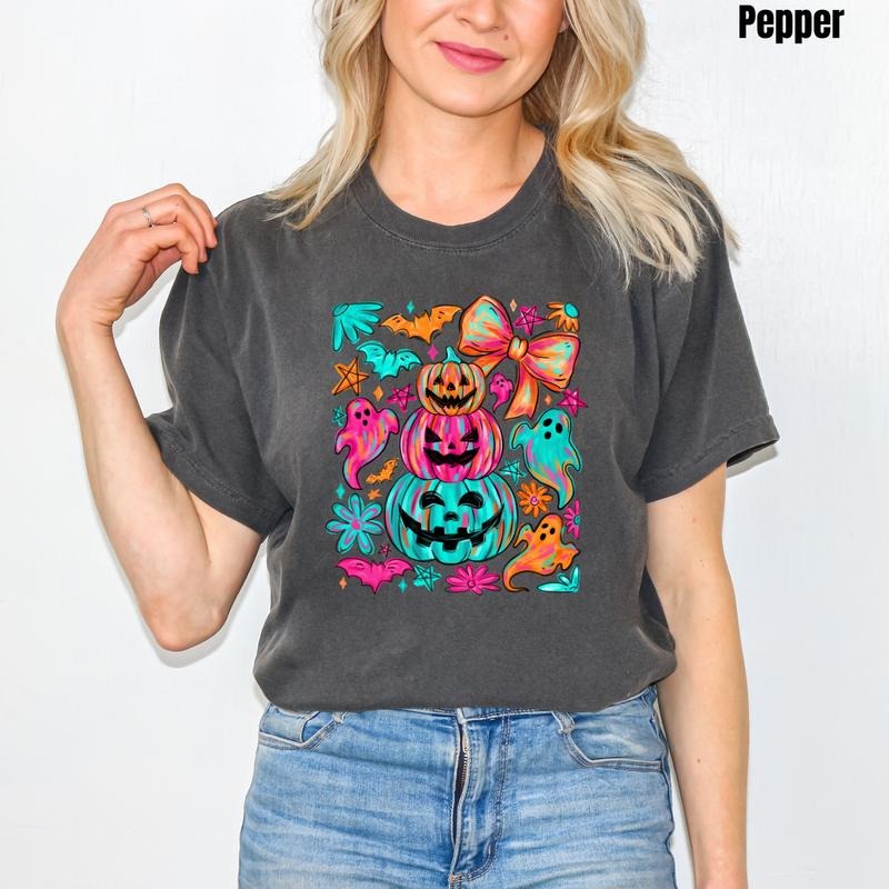 Colorful Stacked Pumpkins Comfort Colors T-Shirt 'NLB' Hoodie, Sweatshirt | PrintMintTees.com