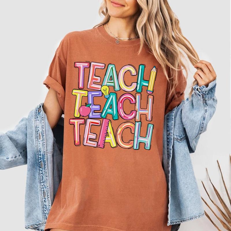 Colorful Teacher Shirt, Cute Teach Sweatshirt, Back to School Teacher Outfit, Fun Teacher Gift, Elementary Teacher Tee Hoodie