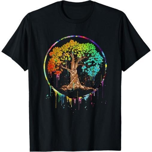Colorful Tree Life is Really Good Tree Art Watercolor Circle T-Shirt Made in USA Hoodie Sweatshirt | PrintMintTees.com