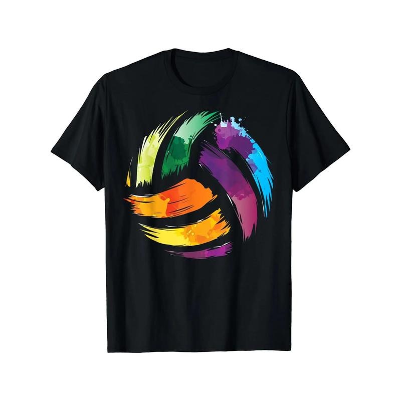 Colorful Volleyball Graphic Tee for Men - Soft Cotton, Short Sleeve, Crew Neck T-Shirt