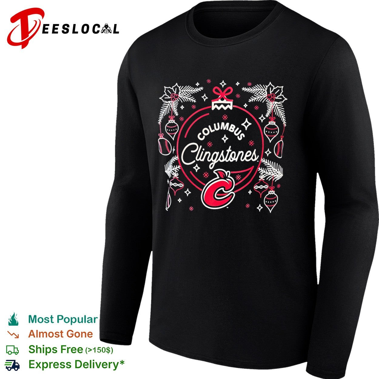 Columbus Clingstones baseball Christmas ornament wreath logo shirt