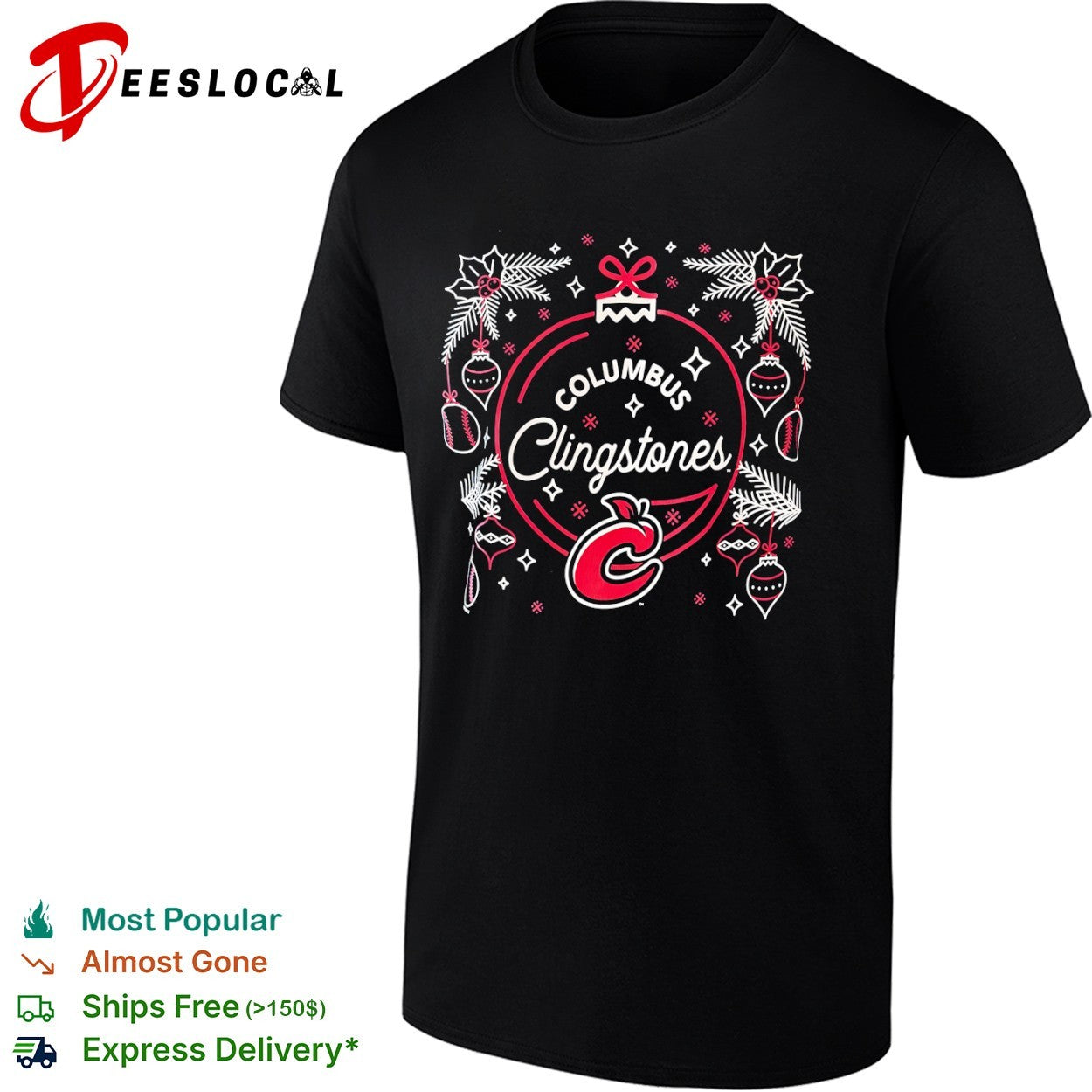 Columbus Clingstones baseball Christmas ornament wreath logo shirt