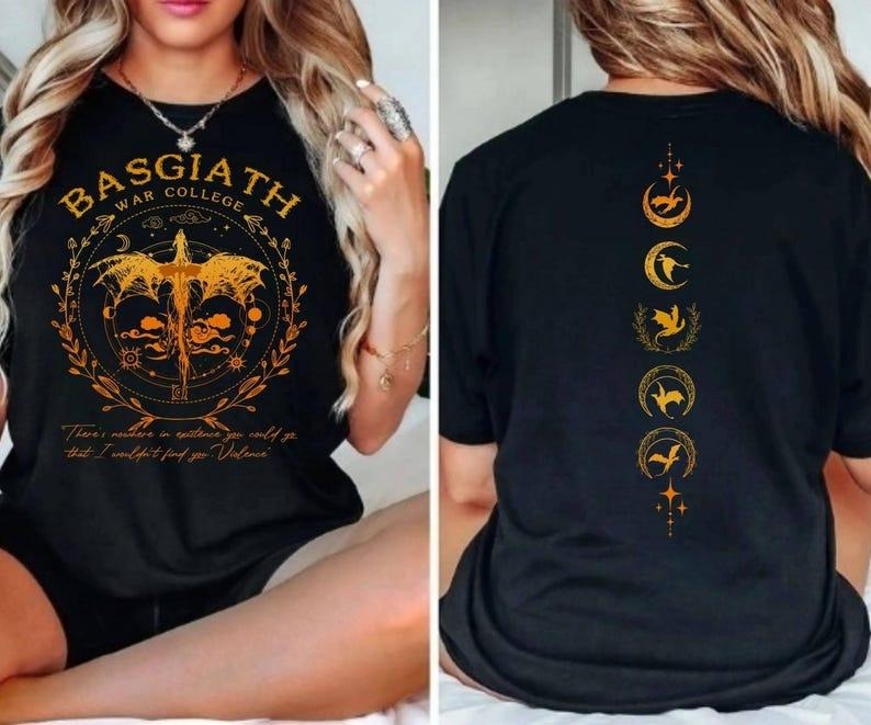 Comfor Colors Basgiath War College Shirt, Fourth Wing Double-Sided T-shirt, Dragon Rider Shirt, Riders Quadrant Tee, Book...