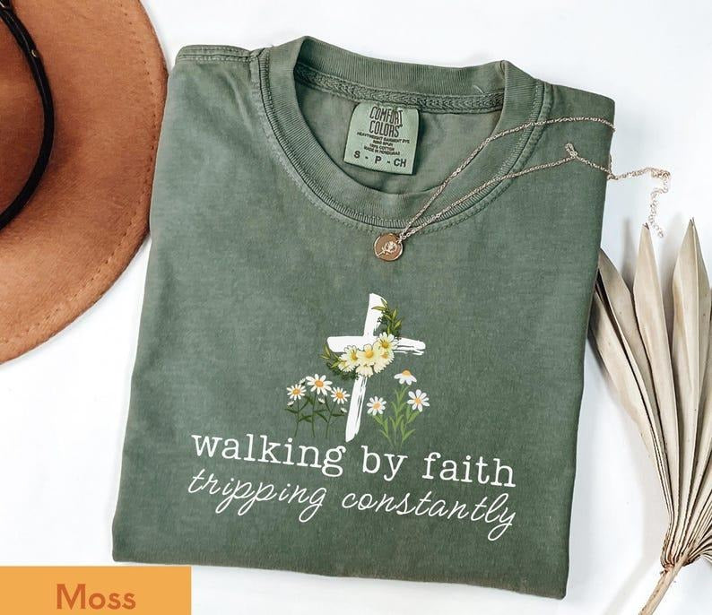 Comfort Color Walking by Faith Tripping Constantly TShirt, Christiannity Tshirt, Funny Christian Spiritual Faith Tee,...