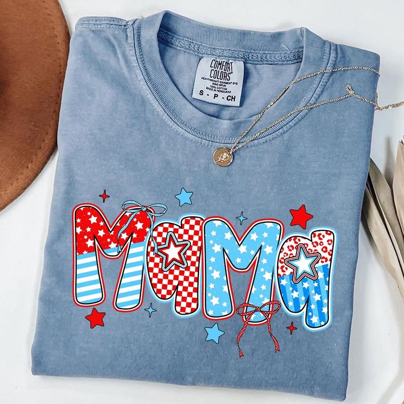 Comfort Colors 4th Of July Mama Shirt, American Mama Checkered T-Shirt, Patriotic Mama Tee Hoodie Sweatshirt
