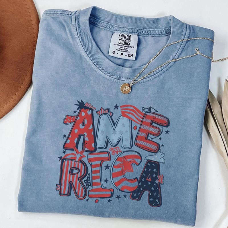 Comfort Colors America Tee, Fourth of July Shirt T-Shirt, Patriotic USA Shirt Hoodie Sweatshirt | PrintMintTees.com