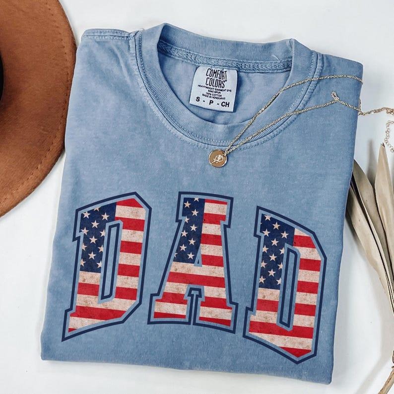 Comfort Colors American Dad Shirt, Dad USA Flag TShirt, Fathers Day Gift, 4th of July Shirt, New Dad T-Shirt, Patriotic...