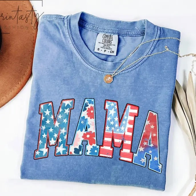Comfort Colors American Mama tshirt, Mama T-Shirt, Retro Mama America tee, 4th of July Shirt, American Mama, Retro USA...