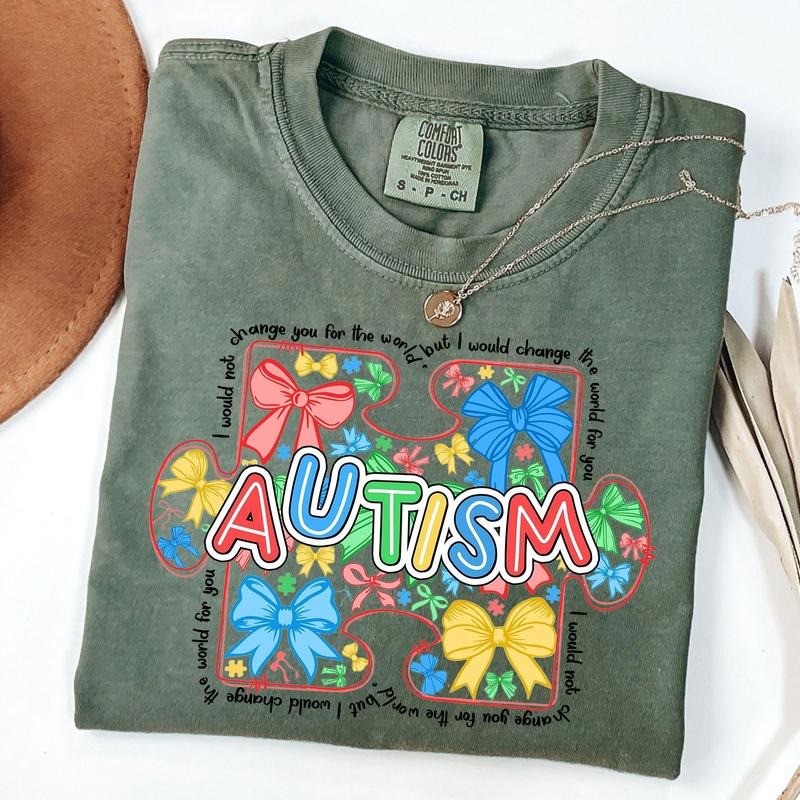 Comfort Colors Autism Awareness Coquette Shirt, Retro Autism Bow T-Shirt, Autism Advocate Shirt, Special Education...