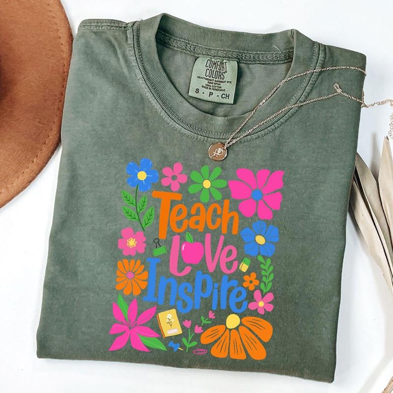 Comfort Colors Boho Floral Teacher Shirt Teach Love Inspire Back School Shirt Teacher Appreciation Teacher T-Shirts, Hoodie, Sweatshirt