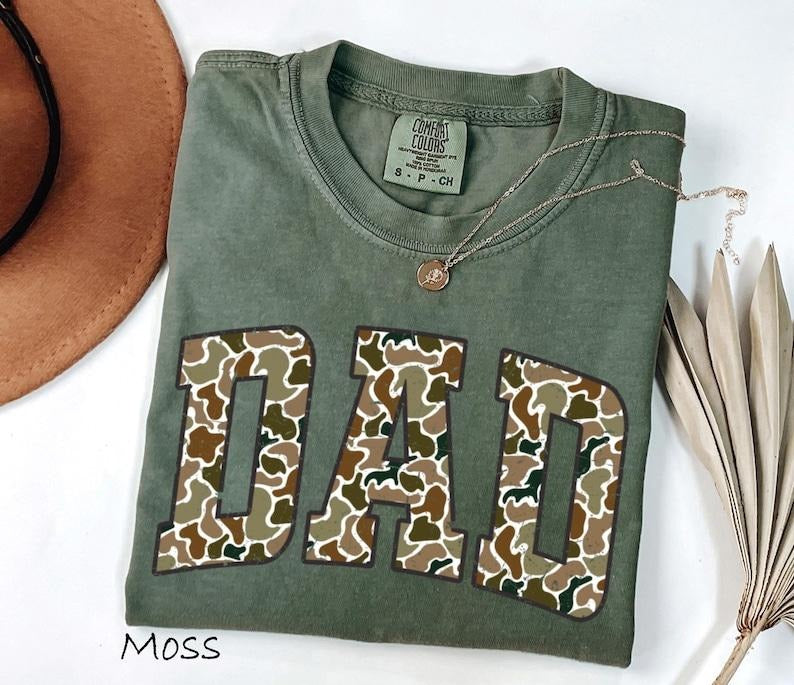 Comfort Colors Camouflage Dad Shirt, Fathers Day Gift, Dad Shirt, Retro Daddy Shirt, Gift For Dad, Varsity Dad Shirt,...