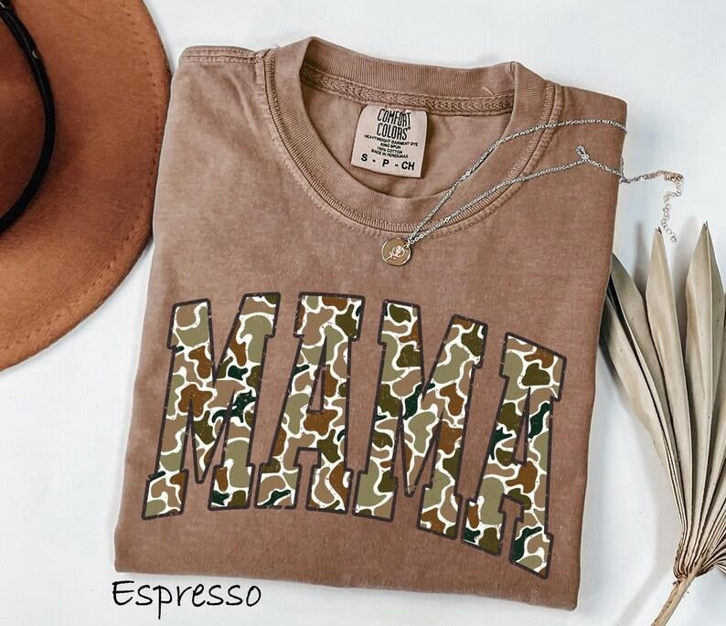 Comfort Colors Camouflage Mama T-Shirt, Mothers Day Gift, Mom Shirt, Retro Mama TShirt, Gift For Mom, Varsity Mama T...